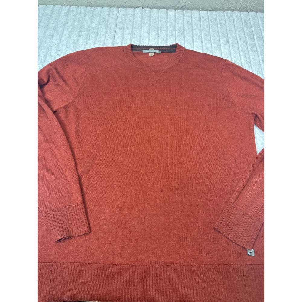 Smartwool Mens Merino Wool Blend Crew Neck Sweater Burnt Orange Rust Large HOLES